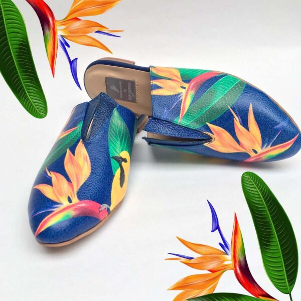 mules zapatos azul tropicales flores